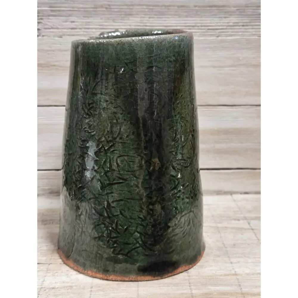 Studio Pottery Mug Green Stoneware Handmade Artisan Coffee Cup Signed A.H.